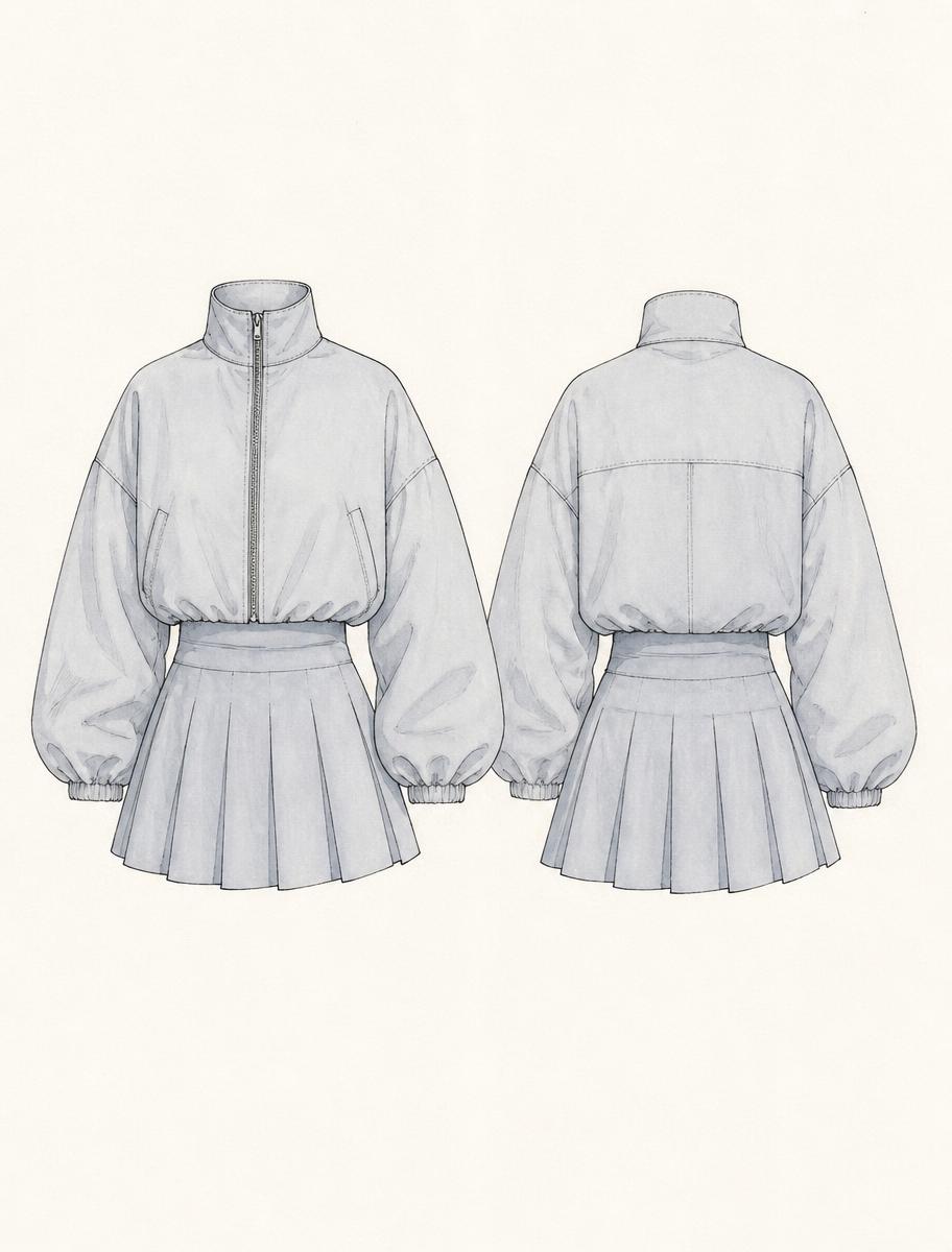 The Set — cropped blouson jacket, pleated skirt