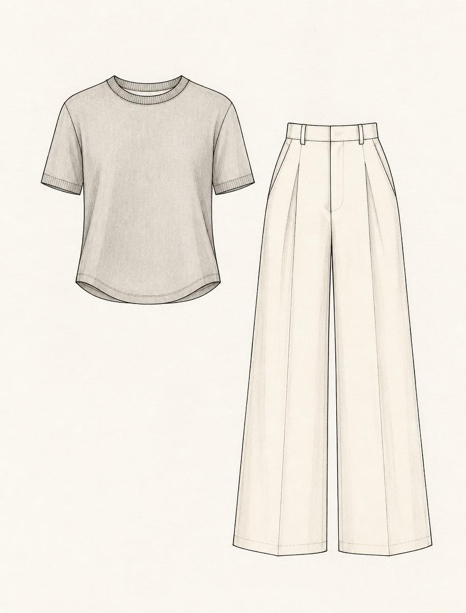 The Soft Knit — curved-hem tee, wide trouser