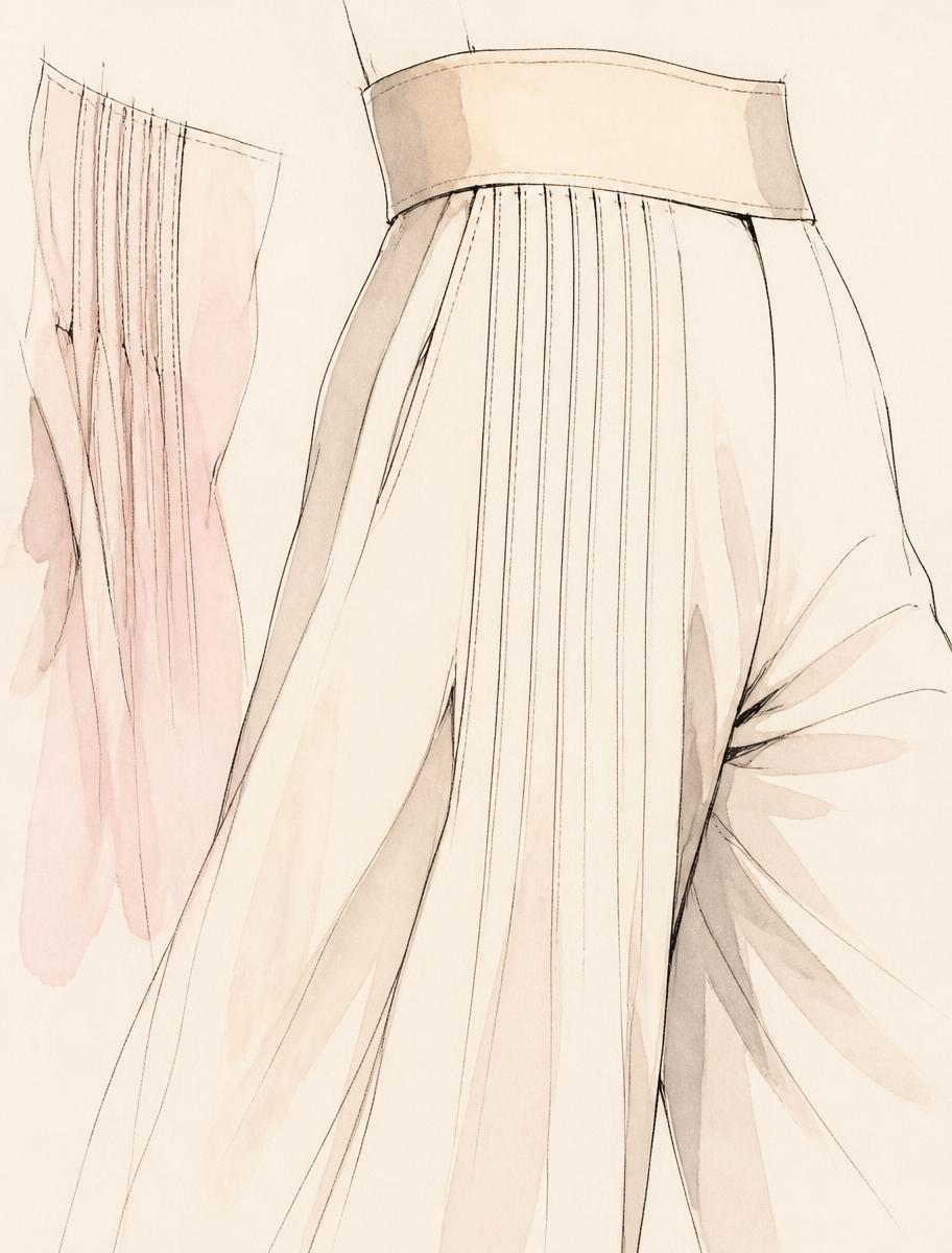 Wide waistband and pintuck lines in soft lyocell
